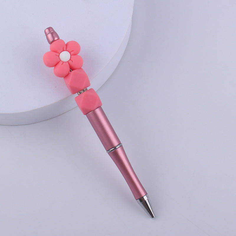 Wholesale Beadable Pens Handmade Flower Silicone Beaded Ballpoint Pen